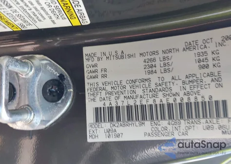 2010 Mitsubishi Eclipse Spyder Gs из США, поврежденный, VIN 4A37L2EF8AE008850